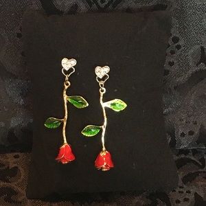 Rose Drop Dangle Earrings-NWOT
